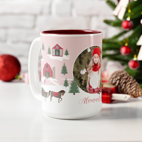 Festive Vintage Christmas Tree Farm Photo Two_Tone Coffee Mug