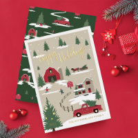 Festive Vintage Christmas Tree Farm Red Truck