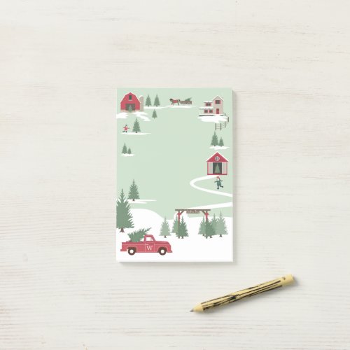 Festive Vintage Christmas Tree Farm Red Truck Post_it Notes