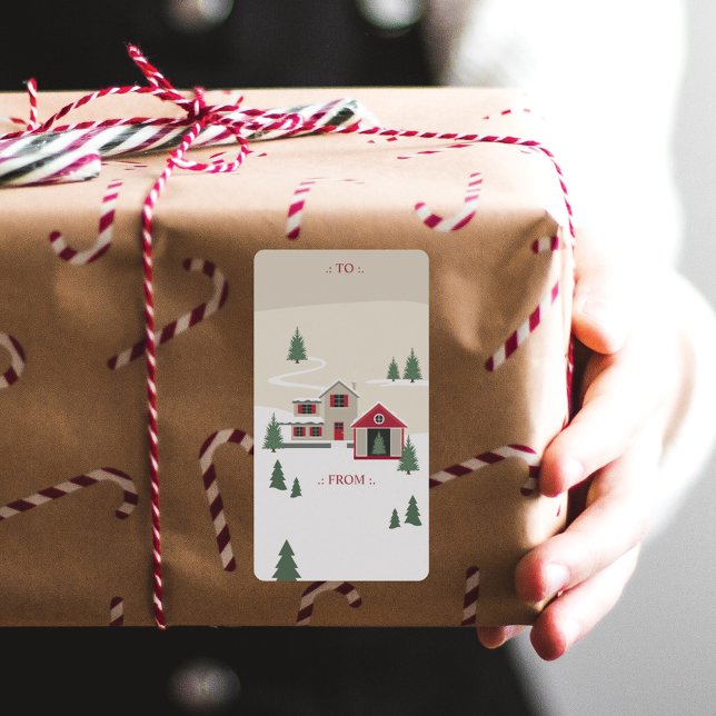 Festive Vintage Christmas Tree Farm To From Label (Creator Uploaded)