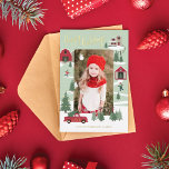 Festive Vintage Christmas Tree Farm Truck Photo Foil Holiday Card<br><div class="desc">Celebrate the magical and festive holiday season with our custom holiday foil photo holiday card. Our vintage holiday design features a Christmas tree farm scenery, this Christmas pattern incorporates a farm Christmas scene featuring a farmhouse, a red barn, children playing and throwing snowballs, Christmas trees, and a red vintage truck....</div>