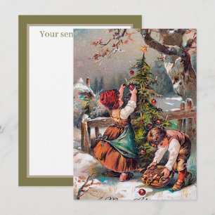 festive vintage Christmas tree kids add sentiment Note Card