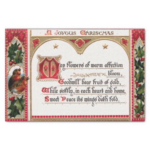 Festive Vintage Christmas Verse wRobins  Holly Tissue Paper