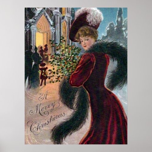festive vintage Holiday Christmas lady Poster