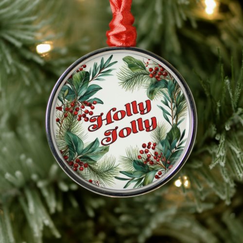 Festive Vintage Holly Jolly Christmas Ornament 