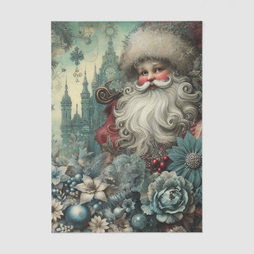 Festive Vintage Inspired Floral Santa Decoupage Tissue Paper