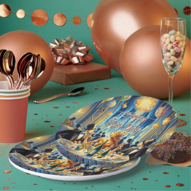 Festive Vintage New Year's Eve Paper Plate (Multi)