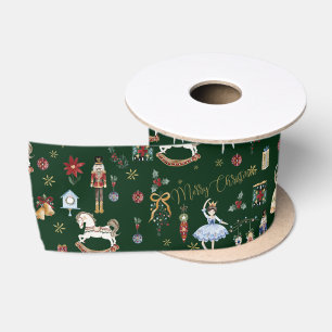 Festive Vintage Nutcracker Ballet Merry Christmas Satin Ribbon