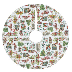 Festive Vintage Retro Christmas Holiday Brushed Polyester Tree Skirt