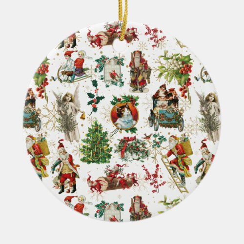Festive Vintage Retro Christmas Holiday Ceramic Ornament