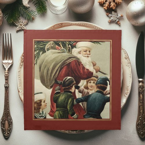 Festive Vintage Santa Claus Christmas Dinner Cloth Napkin