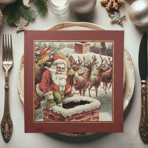 Festive Vintage Santa Claus Christmas Dinner Cloth Napkin