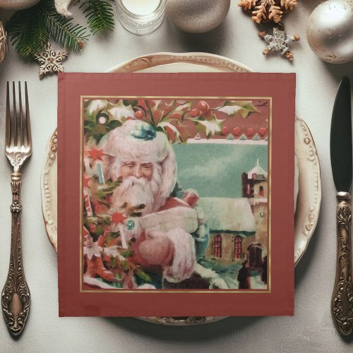 Festive Vintage Santa Claus Christmas Dinner Cloth Napkin