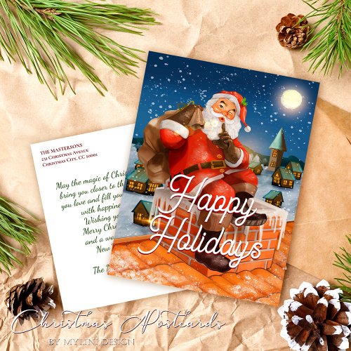Festive Vintage Santa Claus Christmas Greetings Holiday Postcard