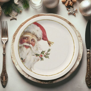 Festive Vintage Santa Claus Christmas Paper Plates