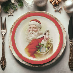 Festive Vintage Santa Claus Christmas Paper Plates