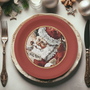 Festive Vintage Santa Claus Christmas Paper Plates