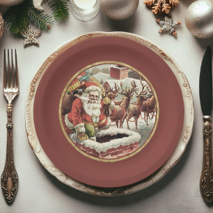 Festive Vintage Santa Claus Christmas Paper Plates