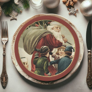 Festive Vintage Santa Claus Christmas Paper Plates