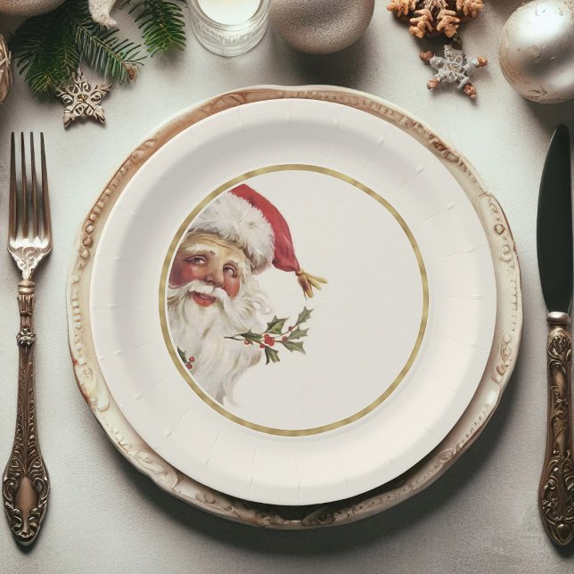 Festive Vintage Santa Claus Christmas Paper Plates (Christmas paper plates, Santa Claus Xmas paper plates)