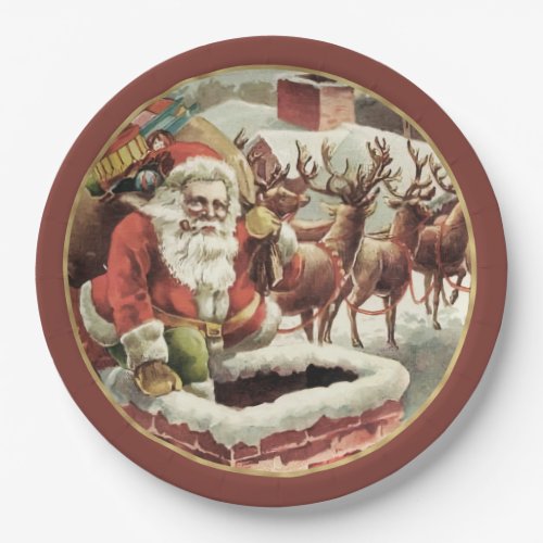 Festive Vintage Santa Claus Christmas Paper Plates