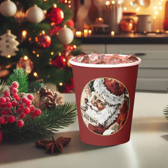 Festive Vintage Santa Claus Disposable Christmas Paper Cups (Christmas cups, vintage santa cups, Christmas coffee cups)