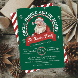 Festive Vintage Santa Jingle and Mingle Christmas Invitation