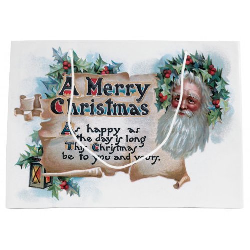 Festive Vintage Santa  Merry Christmas Greeting Large Gift Bag