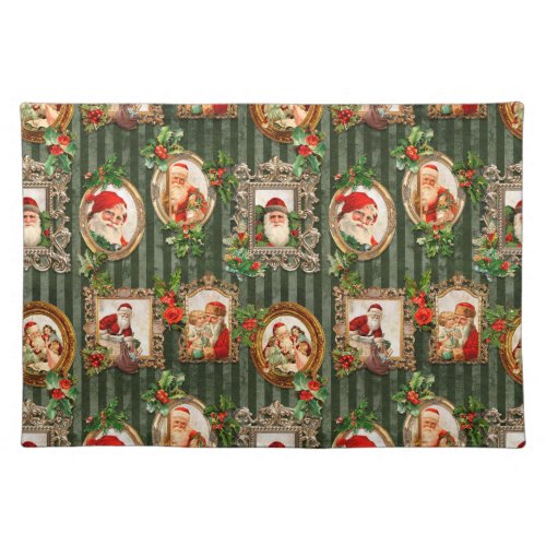 Festive Vintage Santas in Ornate Frames wHolly  Cloth Placemat