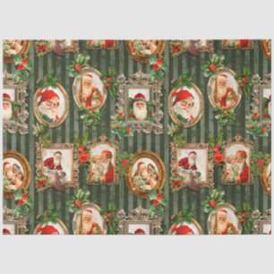 Festive Vintage Santas in Ornate Frames w/Holly Tissue Paper