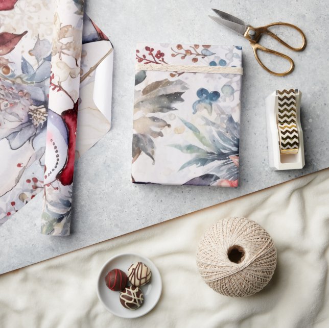 Festive Vintage Snowman & Christmas Florals Wrapping Paper (Crafts)