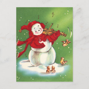 Festive Vintage snowman Christmas Holiday Postcard