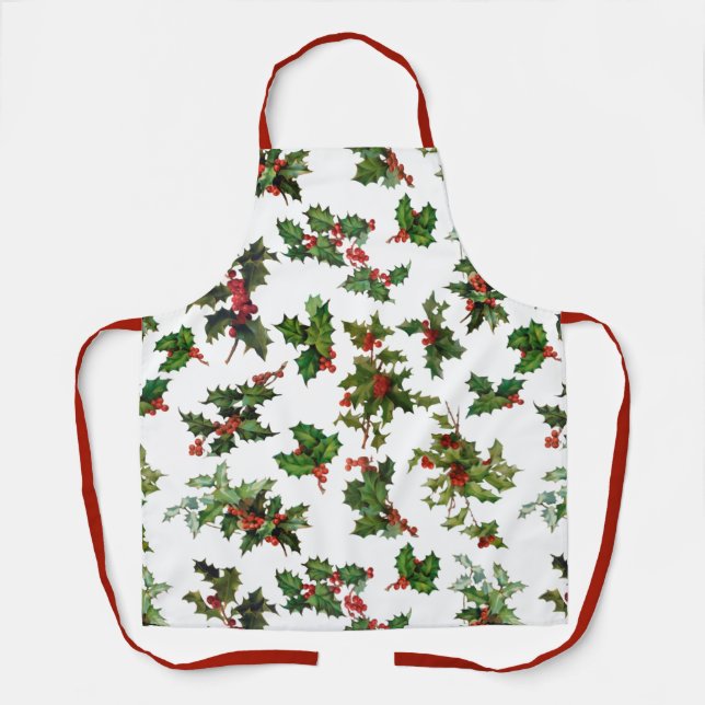 Festive Vintage Style Holly Apron (Front)