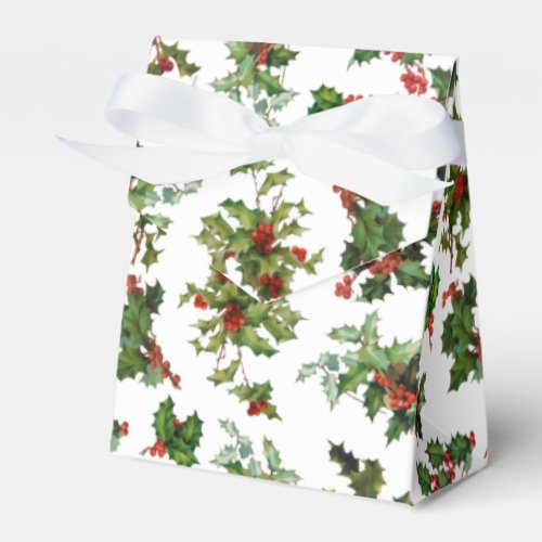 Festive Vintage Style Holly_White Background Favor Boxes