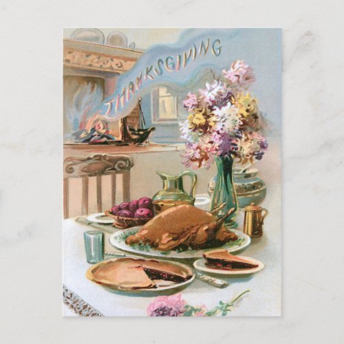 Festive Vintage Thanksgiving Turkey Dinner Postcard