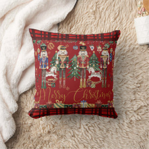 Festive Vintage The Nutcracker Merry Christmas Red Throw Pillow