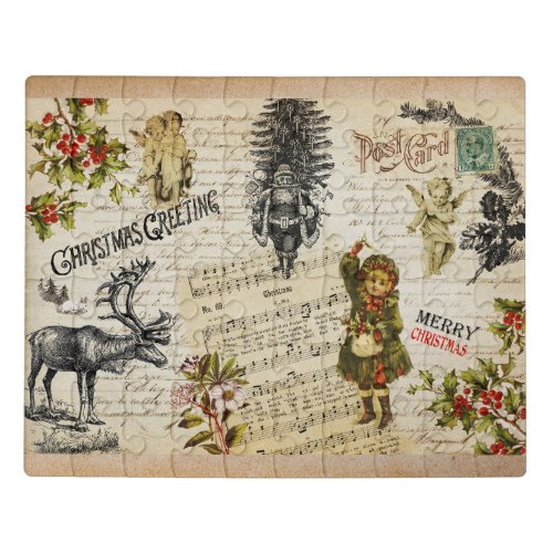 Festive Vintage Victorian Christmas Girl and Holly Jigsaw Puzzle