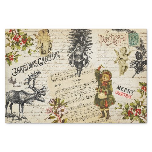 Festive Vintage Victorian Christmas Girl and Holly Tissue Paper