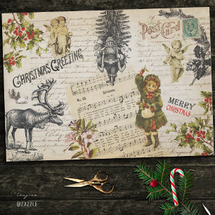Festive Vintage Victorian Christmas Girl and Holly Tissue Paper