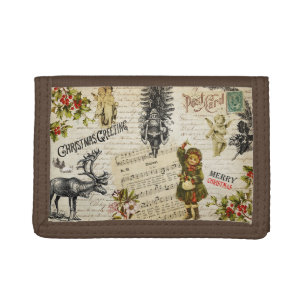 Festive Vintage Victorian Christmas Girl and Holly Tri-fold Wallet