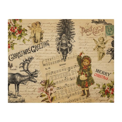 Festive Vintage Victorian Christmas Girl and Holly Wood Wall Art