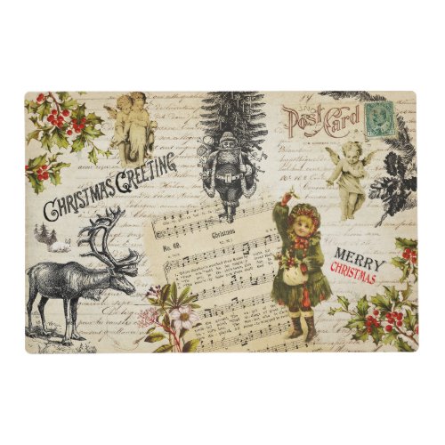 Festive Vintage Victorian Christmas Girl Holly Placemat