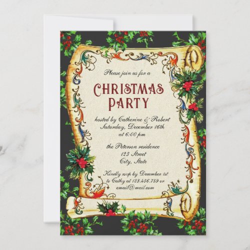 Festive Vintage Victorian Christmas Party Scroll Invitation