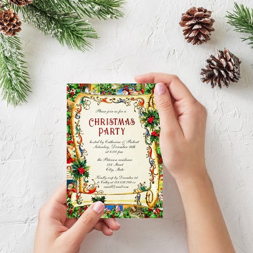 Festive Vintage Victorian Christmas Party Scroll Invitation