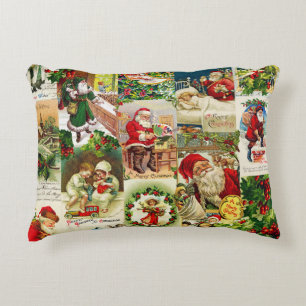 Festive Vintage Victorian Christmas Santa Collage Accent Pillow