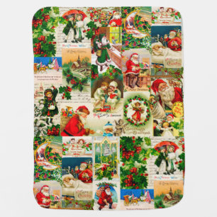 Festive Vintage Victorian Christmas Santa Collage Baby Blanket