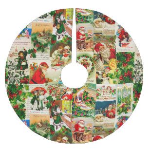 Festive Vintage Victorian Christmas Santa Collage Brushed Polyester Tree Skirt