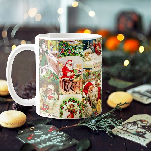 Festive Vintage Victorian Christmas Santa Collage Coffee Mug