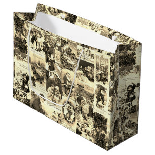Festive Vintage Victorian Christmas Santa Collage Large Gift Bag