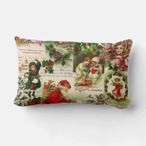 Festive Vintage Victorian Christmas Santa Collage  Lumbar Pillow